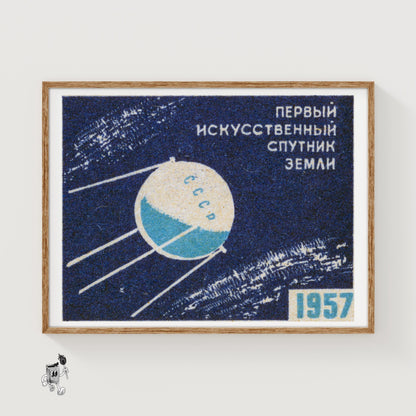 Sputnik Satellite - vintage matchbox label print