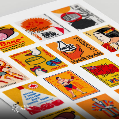 Orange and Red Collage - vintage matchbox label print - close-up detail