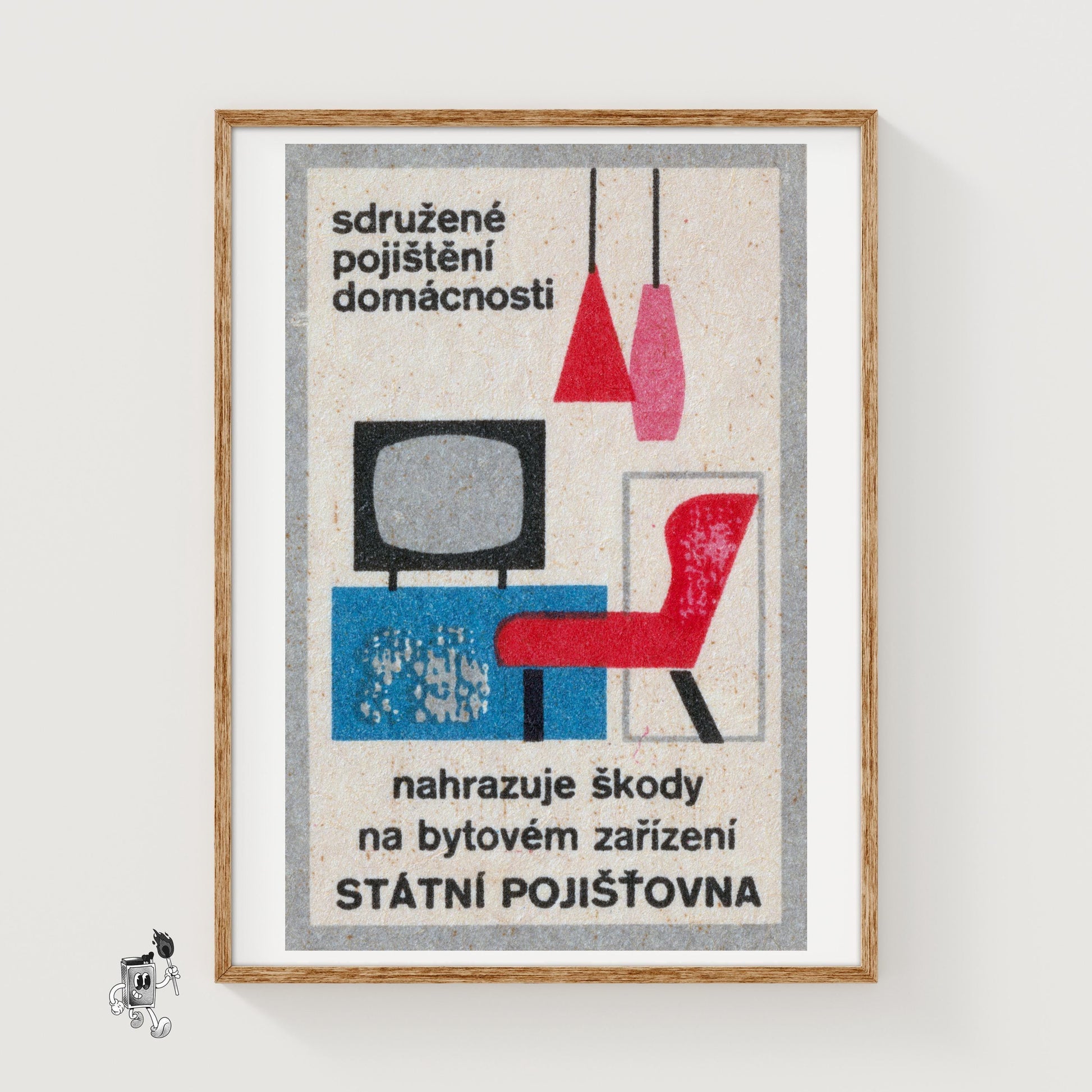 Red Modern Furniture - vintage matchbox label print