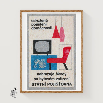 Red Modern Furniture - vintage matchbox label print