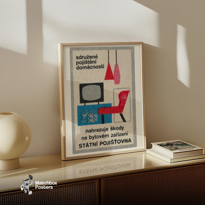 Red Modern Furniture - vintage matchbox label print - size comparison