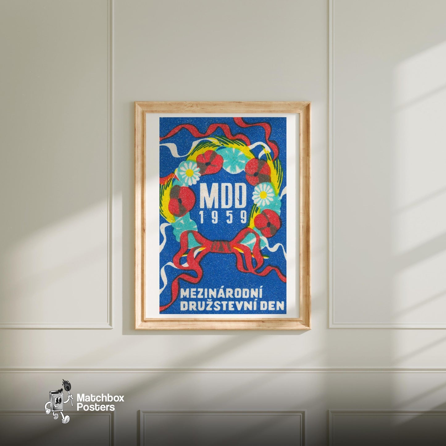 Floral Wreath - vintage matchbox label print - bedroom mockup