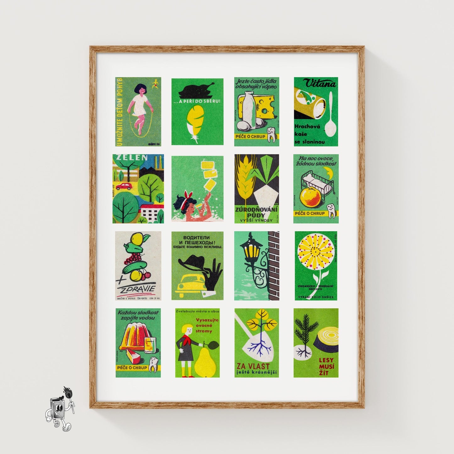 Green and Yellow Collage - vintage matchbox label print