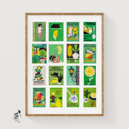Green and Yellow Collage - vintage matchbox label print