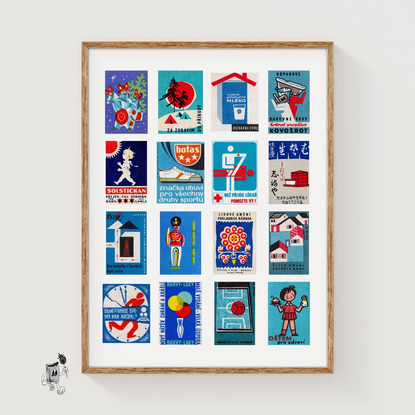 Blue and Red Collage - vintage matchbox label print