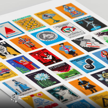 Cyrillics Grid Print - vintage matchbox label print - close-up detail