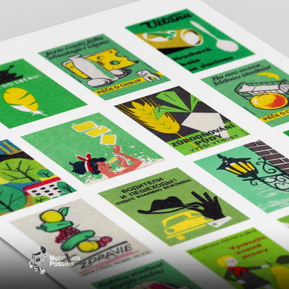 Green and Yellow Collage - vintage matchbox label print - close-up detail