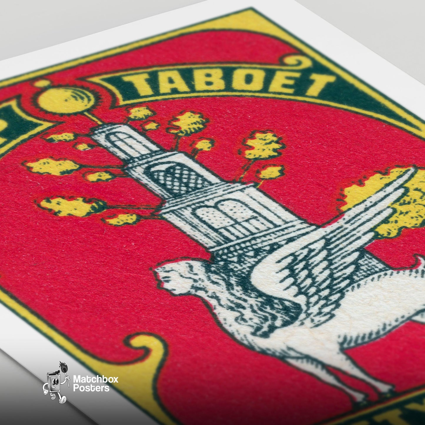 Winged Lion - vintage matchbox label print - close-up detail
