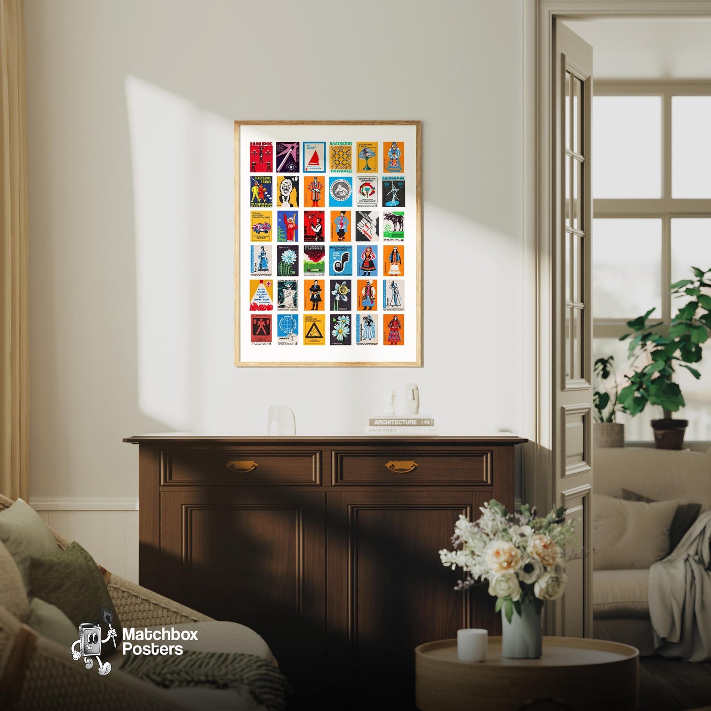 Cyrillics Grid Print - vintage matchbox label print - framed wall art preview