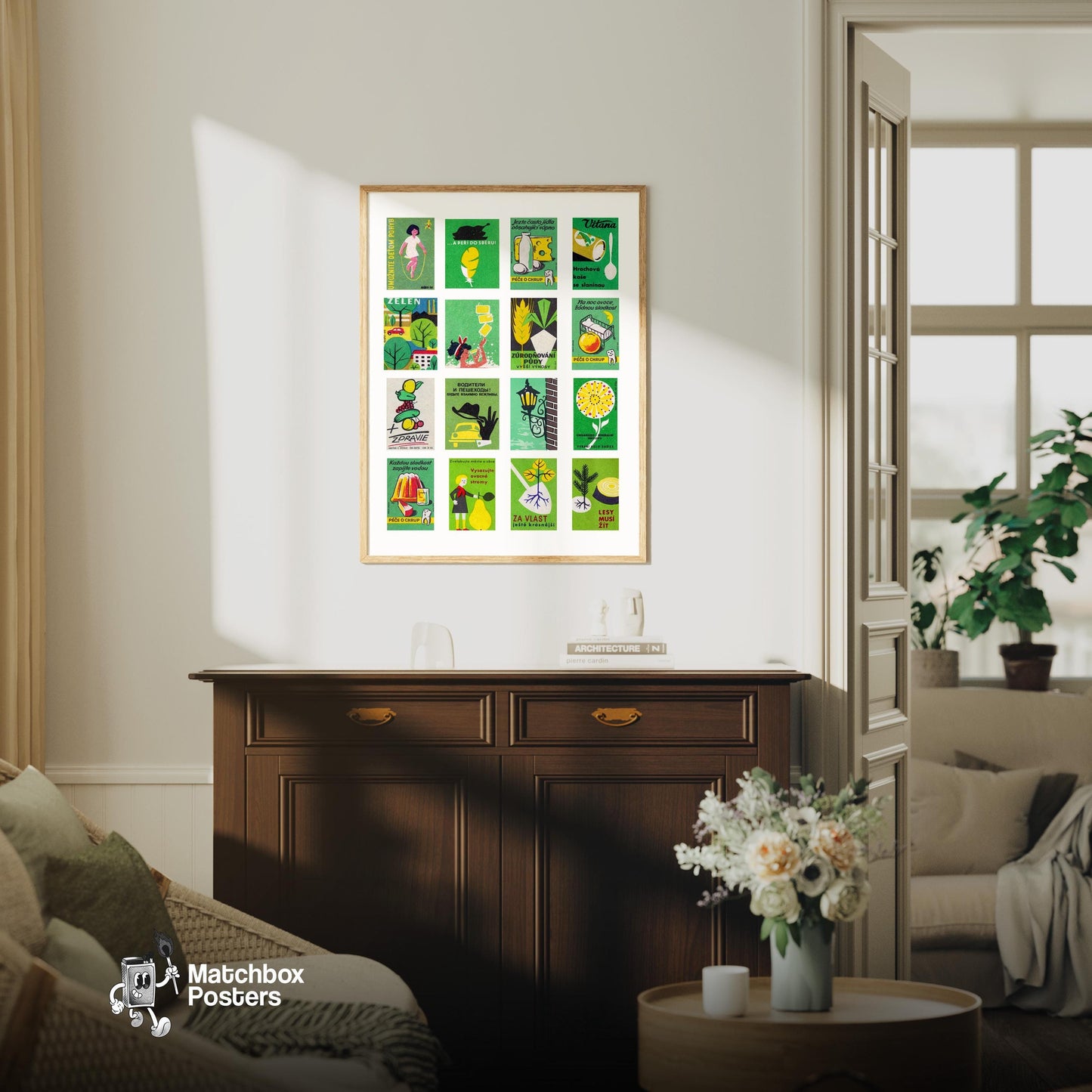 Green and Yellow Collage - vintage matchbox label print - framed wall art preview