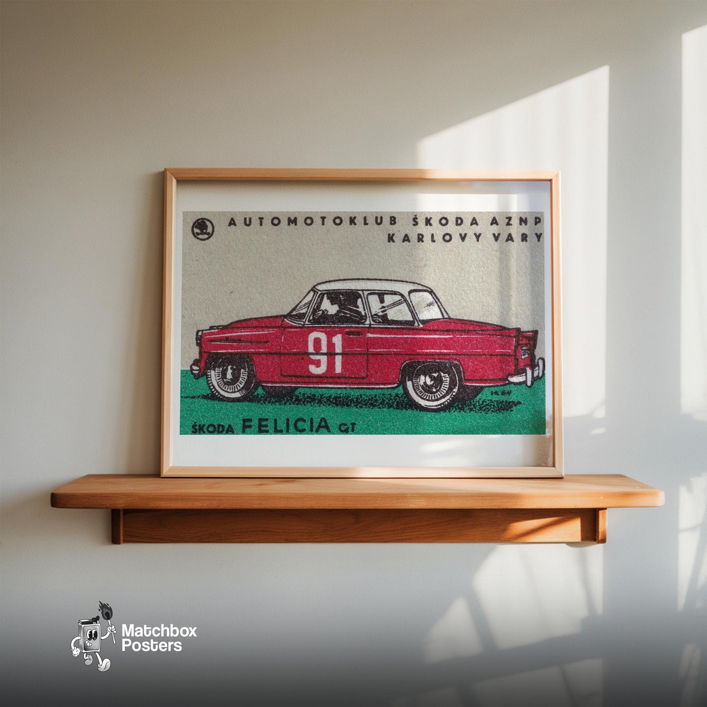 Czech Sports Car - vintage matchbox label print - size comparison