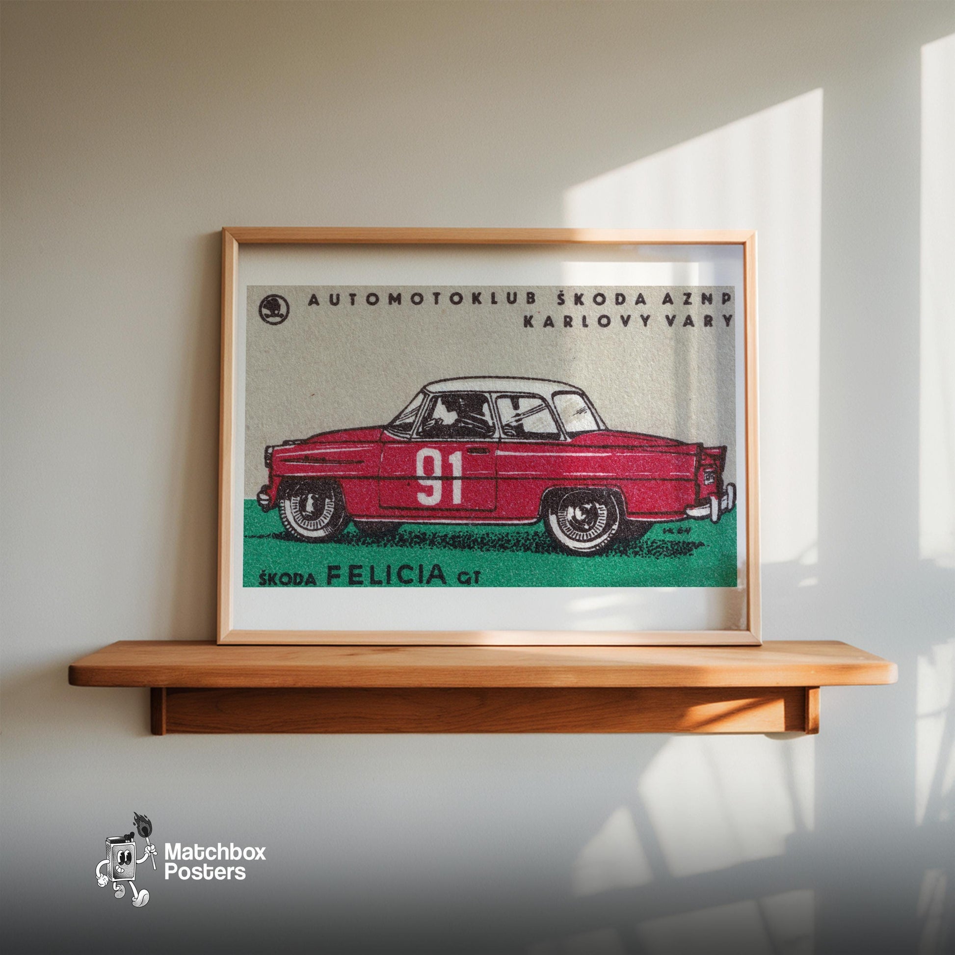 Czech Sports Car - vintage matchbox label print - size comparison