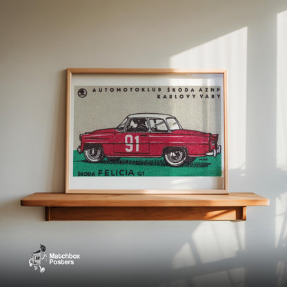 Czech Sports Car - vintage matchbox label print - size comparison