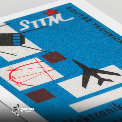 Rocket and Airplane - vintage matchbox label print - close-up detail