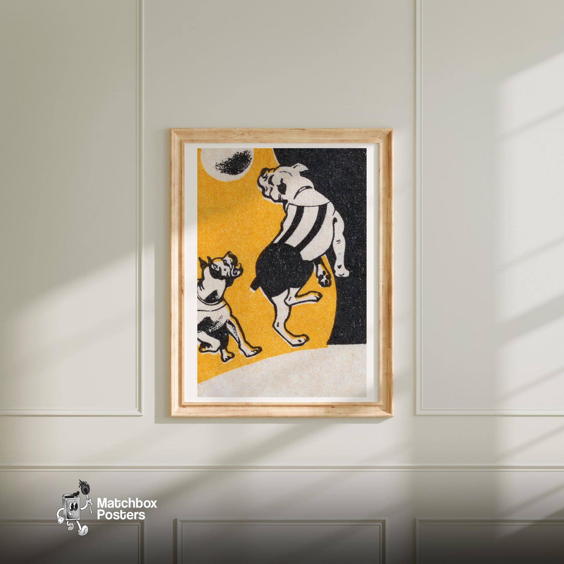 Bulldogs - vintage matchbox label print - bedroom mockup