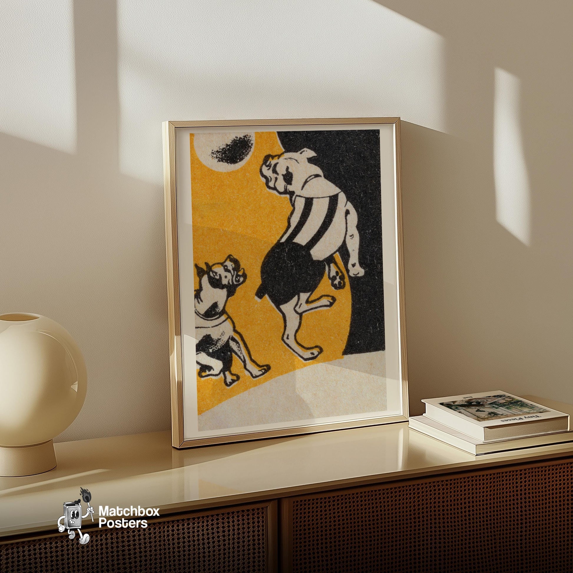 Bulldogs - vintage matchbox label print - size comparison