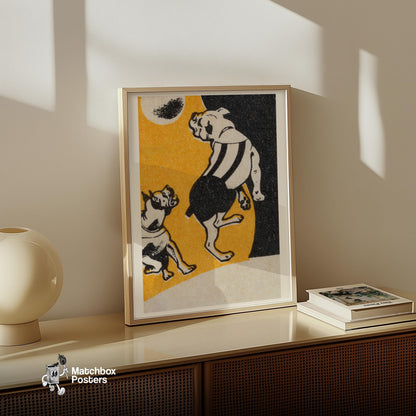 Bulldogs - vintage matchbox label print - size comparison