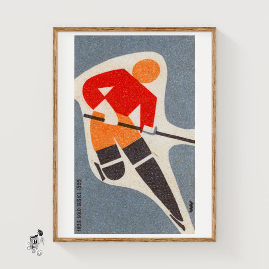 Ice Hockey Player - vintage matchbox label print