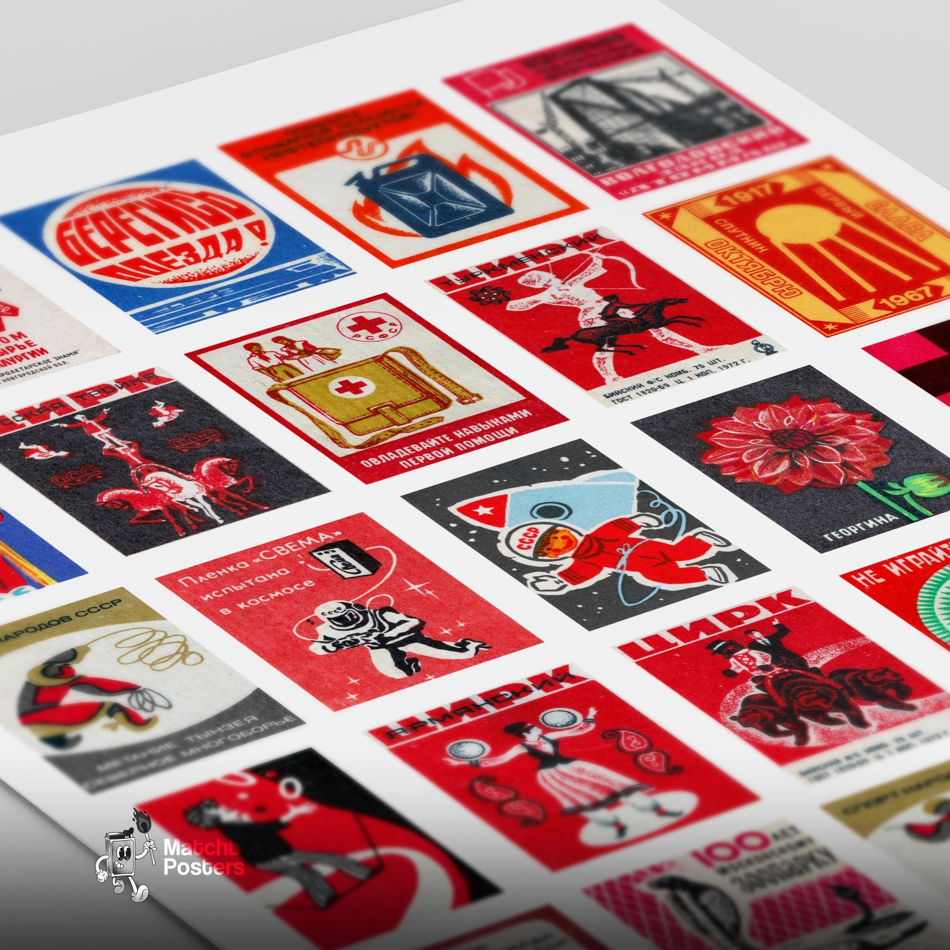 Matchbox Grid - vintage matchbox label print - close-up detail