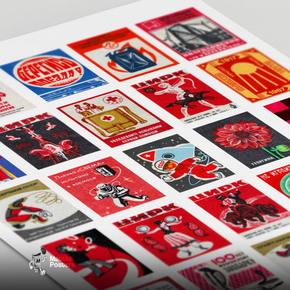 Matchbox Grid - vintage matchbox label print - close-up detail