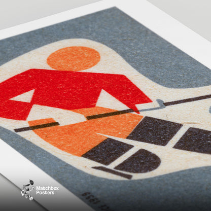 Ice Hockey Player - vintage matchbox label print - close-up detail