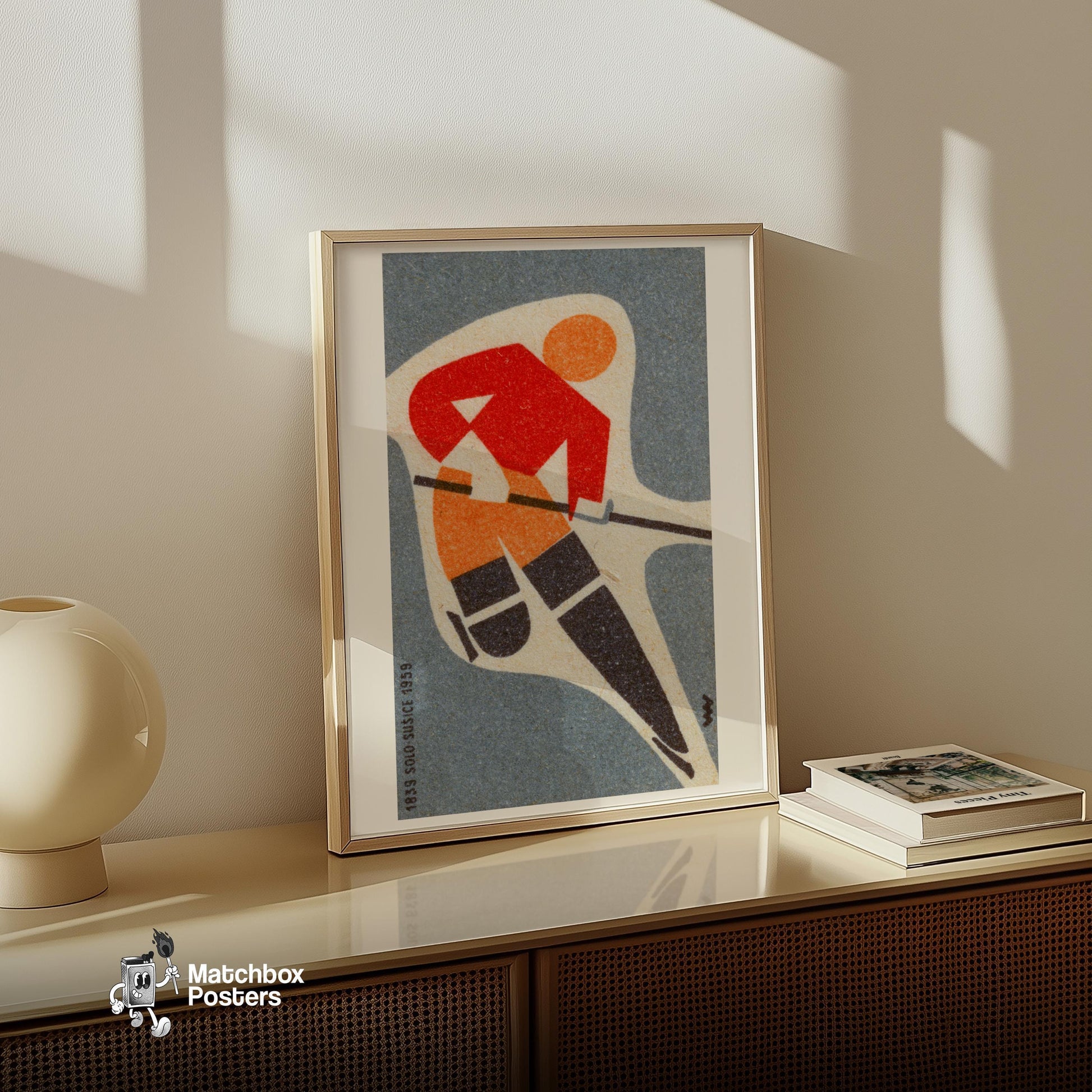 Ice Hockey Player - vintage matchbox label print - size comparison