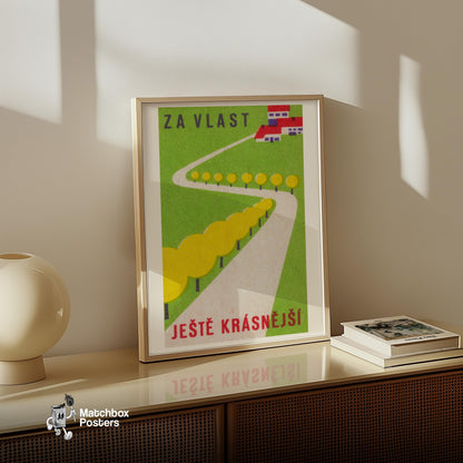 Countryside Road - vintage matchbox label print - size comparison