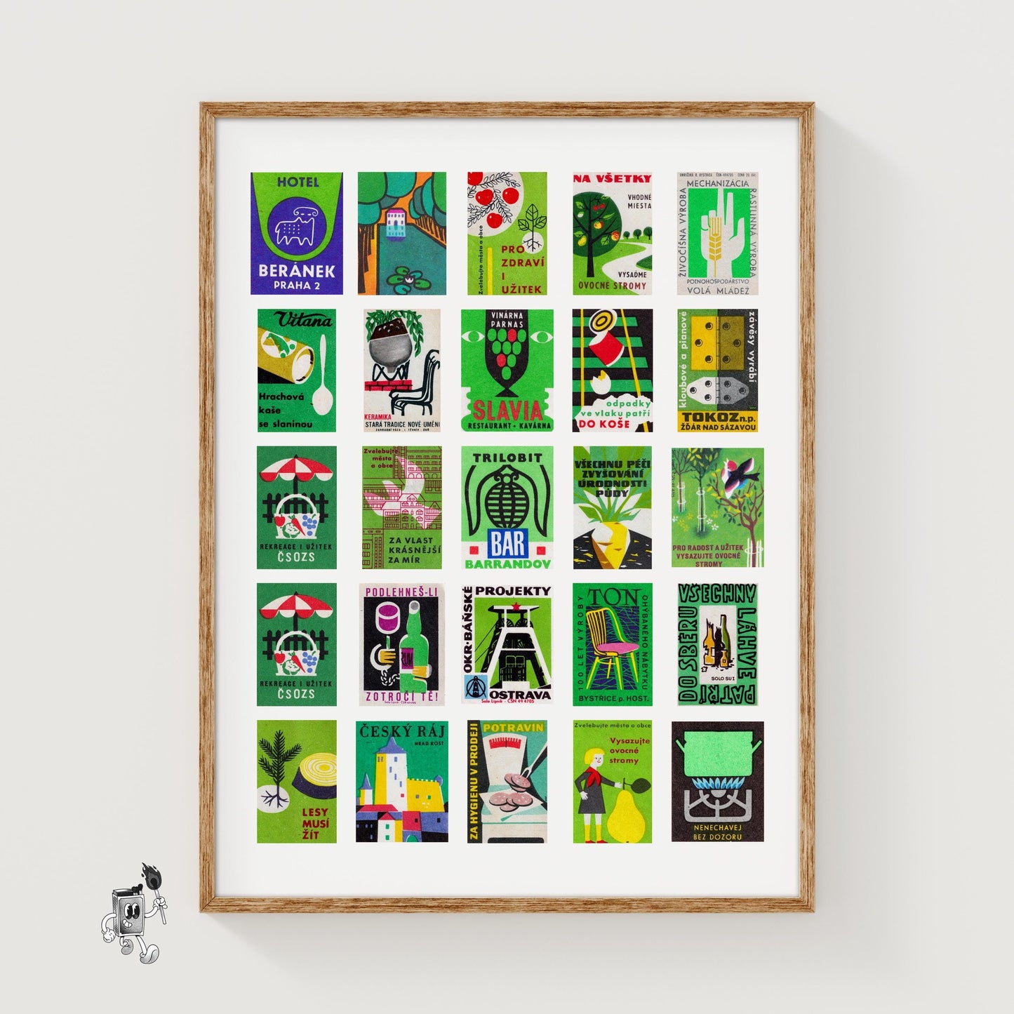 Green matchbox labels Collage - vintage matchbox label print
