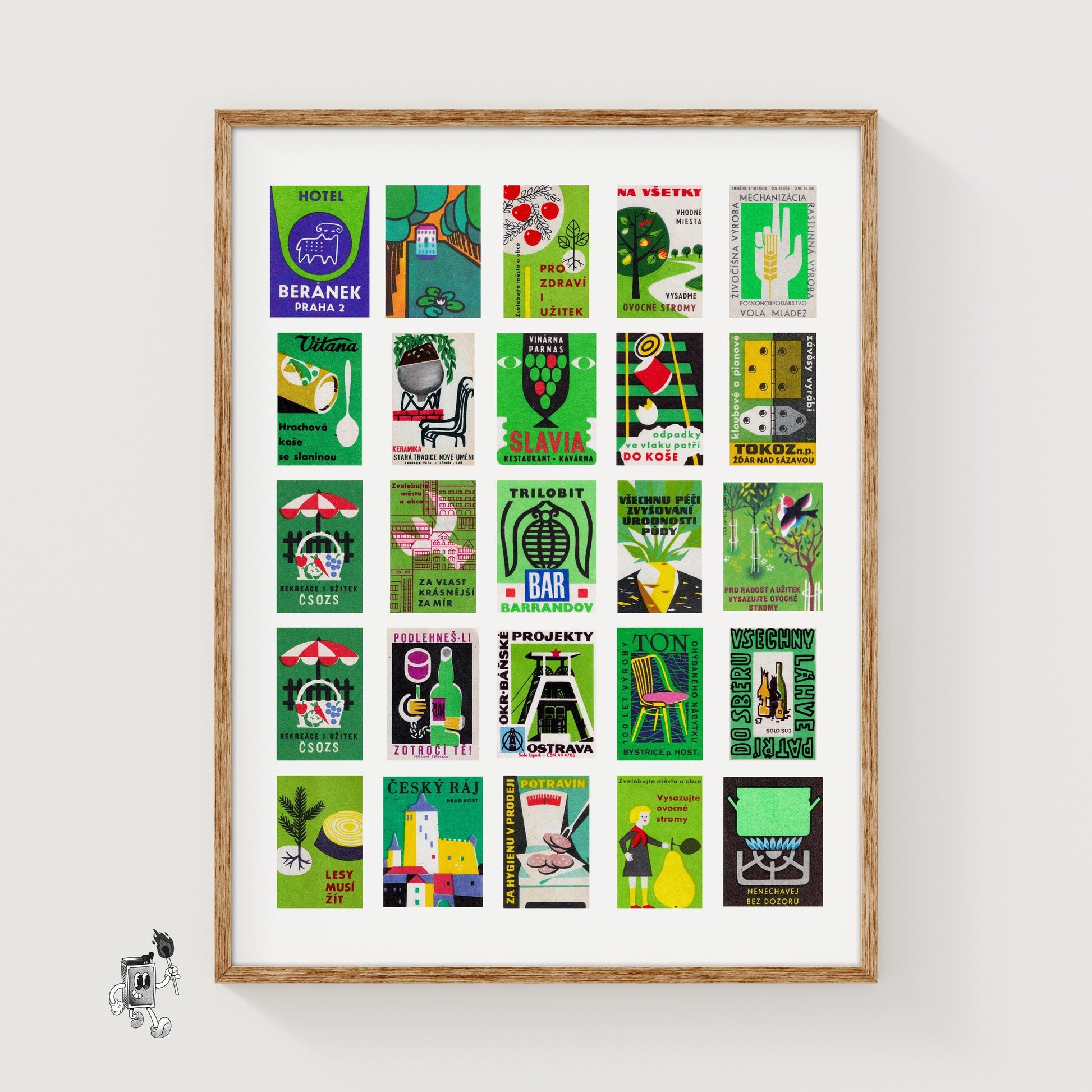 Green matchbox labels Collage - vintage matchbox label print