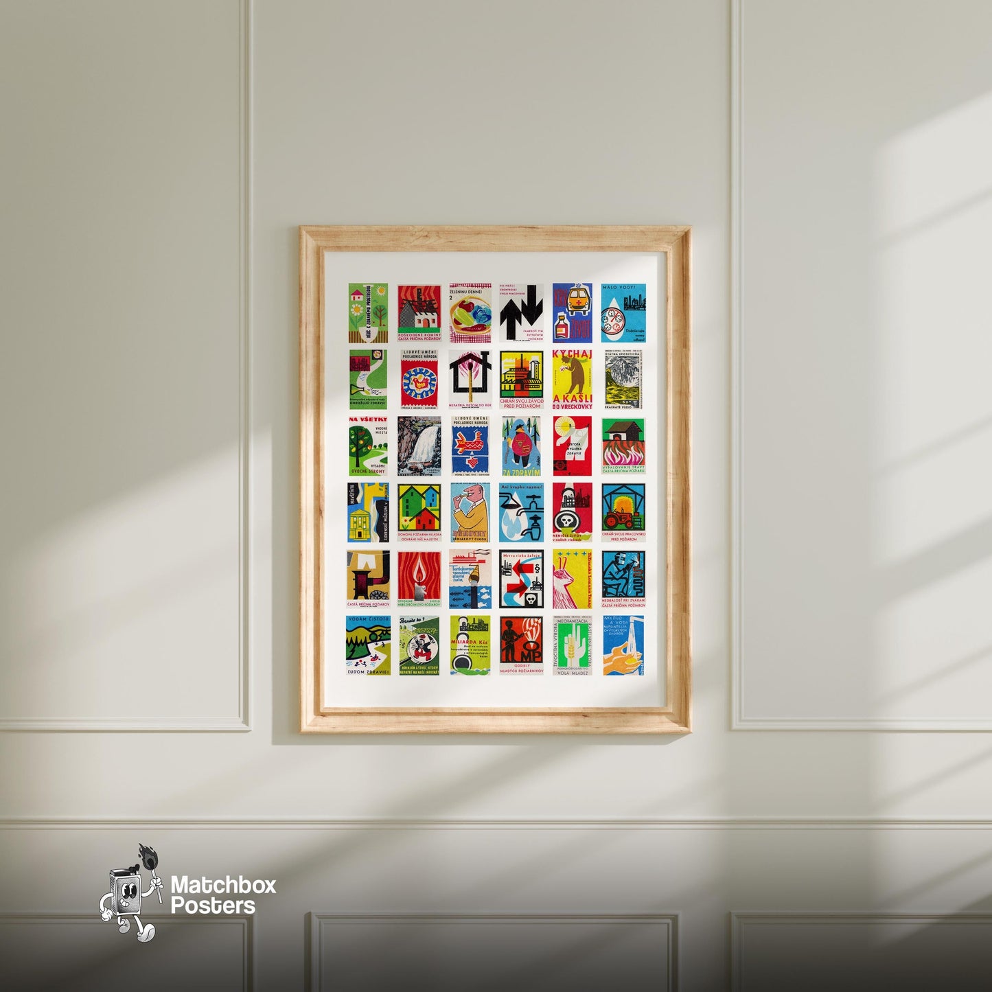 Czechoslovakian - vintage matchbox label print - living room mockup