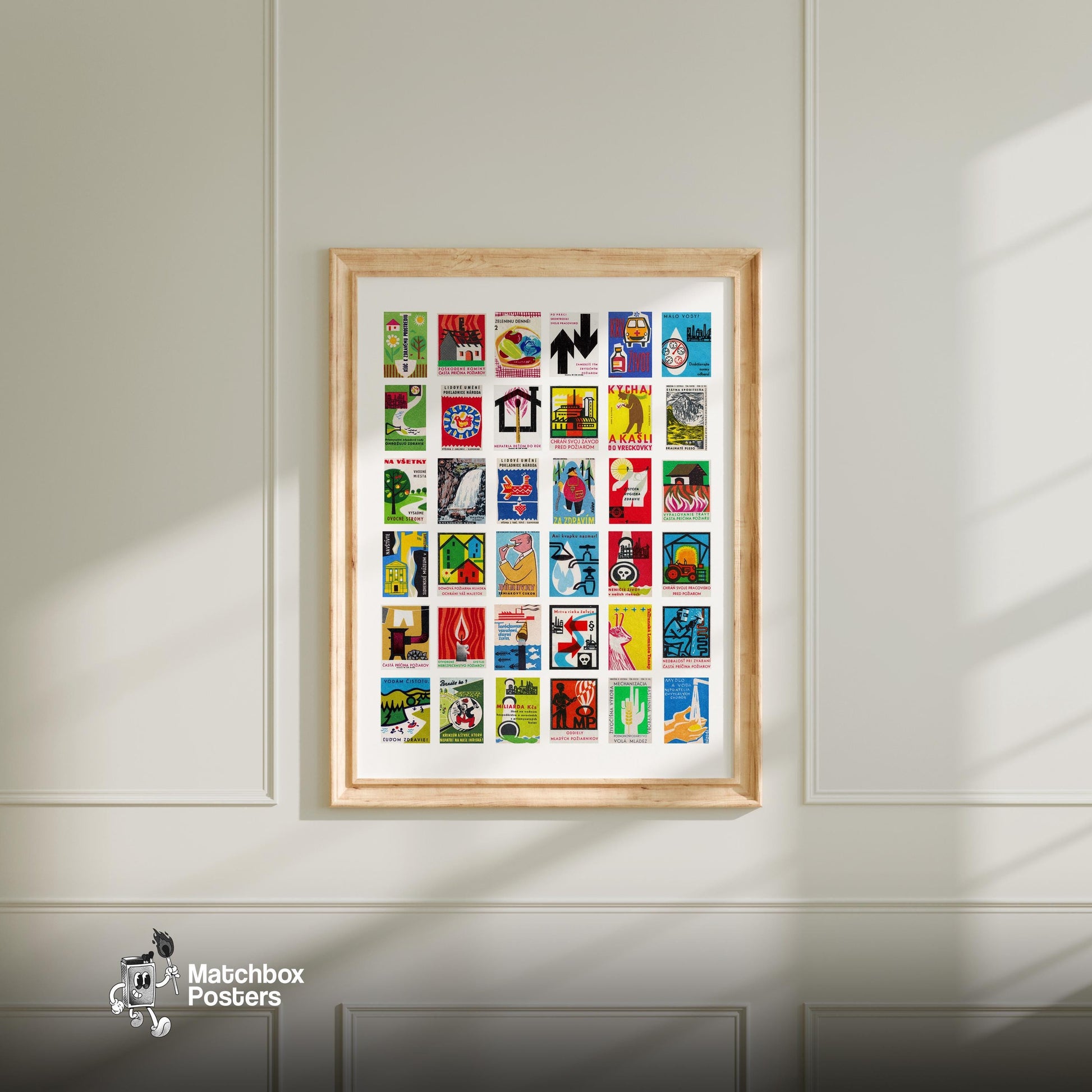 Czechoslovakian - vintage matchbox label print - living room mockup