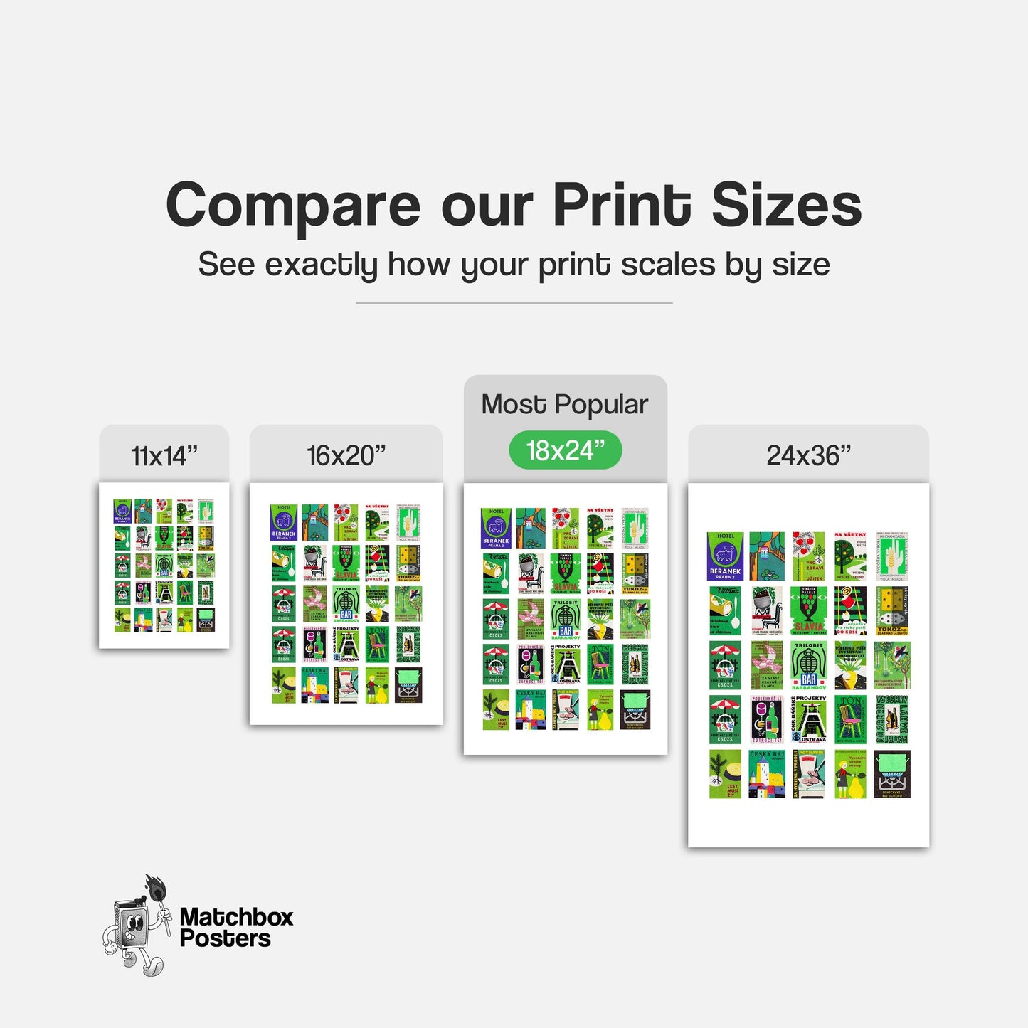 Green matchbox labels Collage - vintage matchbox label print - office wall