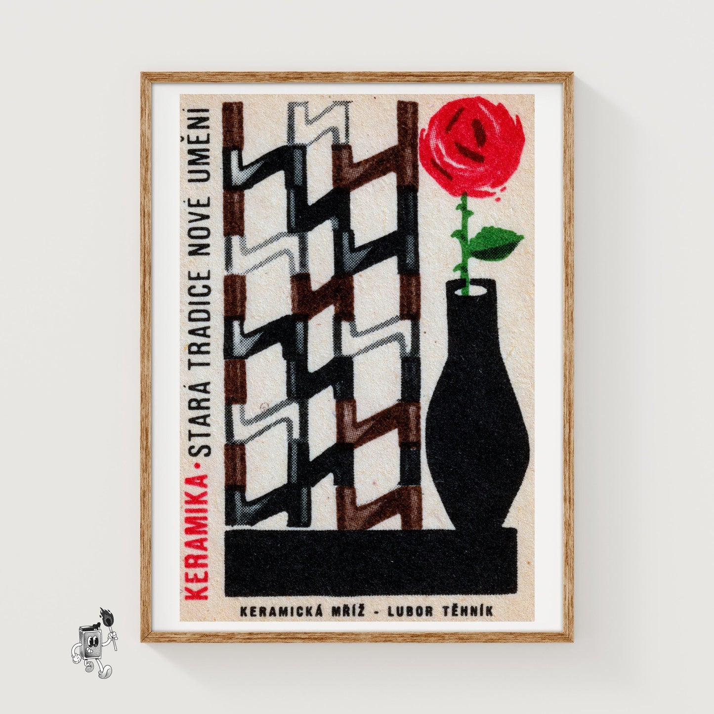Red Rose in Vase - vintage matchbox label print