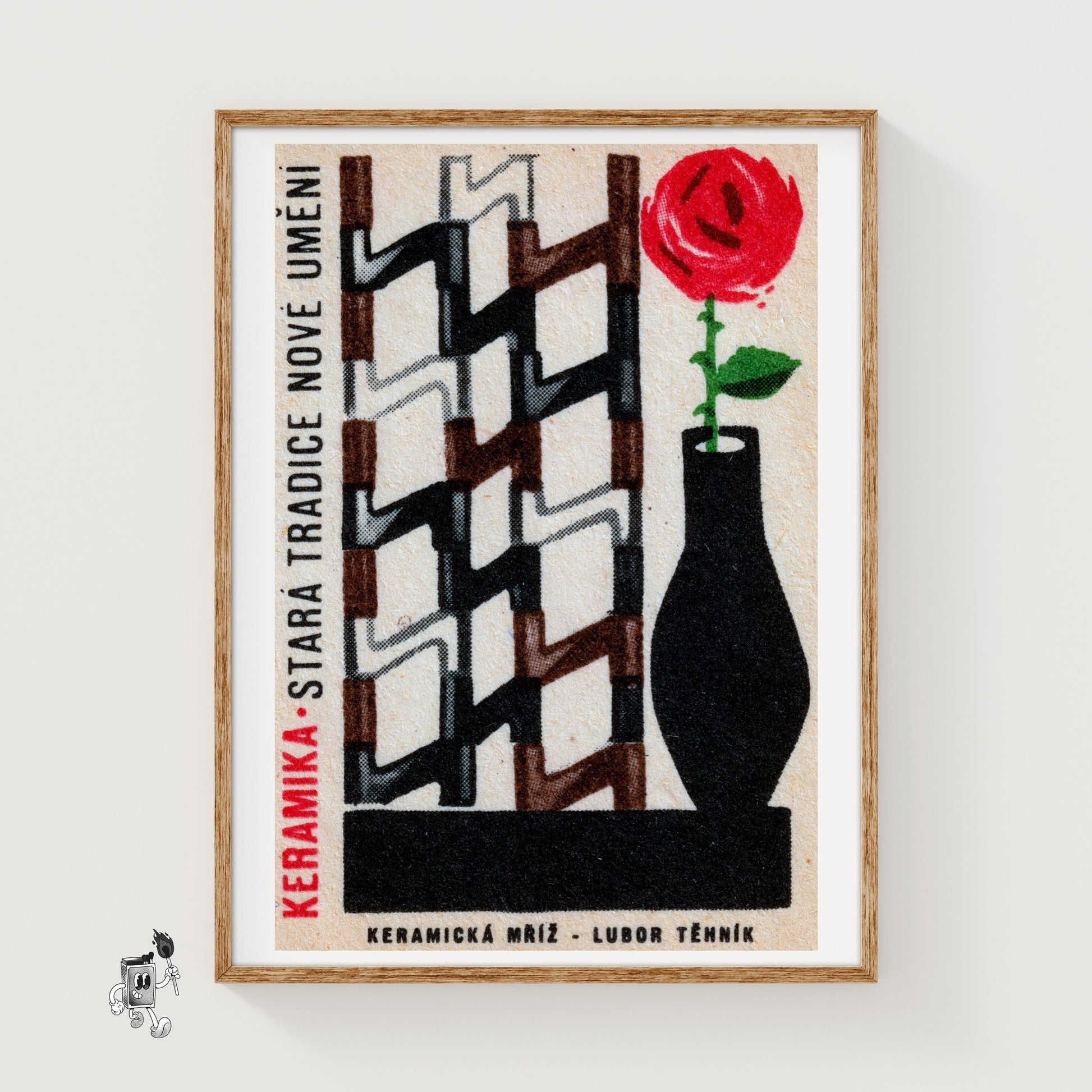 Red Rose in Vase - vintage matchbox label print