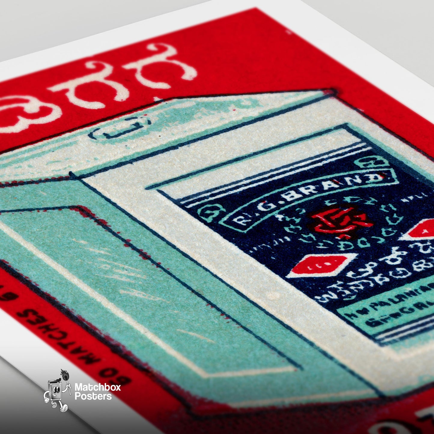 Indian Tea Container - vintage matchbox label print - close-up detail
