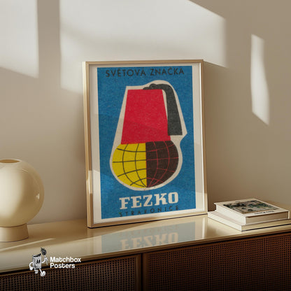 Fez Hat Globe - vintage matchbox label print - size comparison