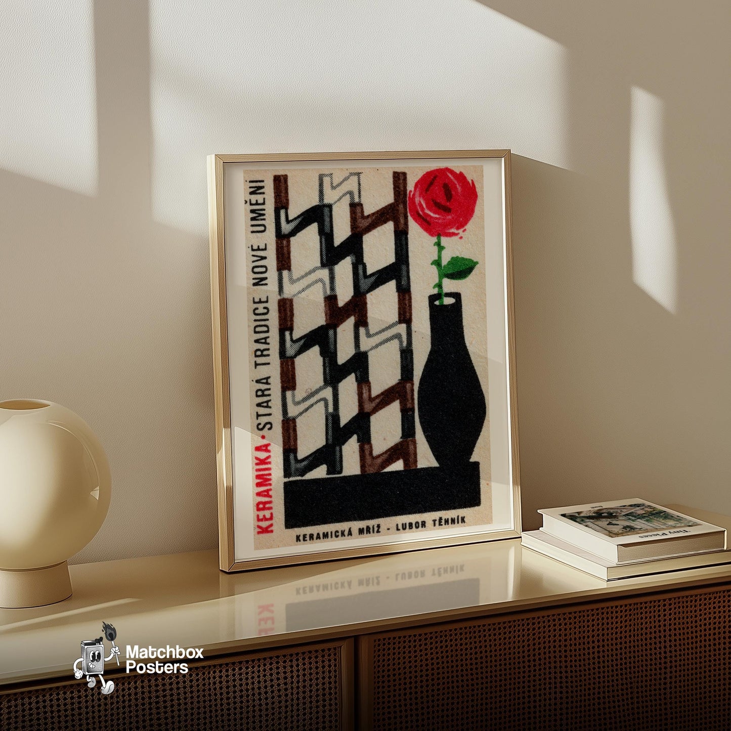 Red Rose in Vase - vintage matchbox label print - size comparison