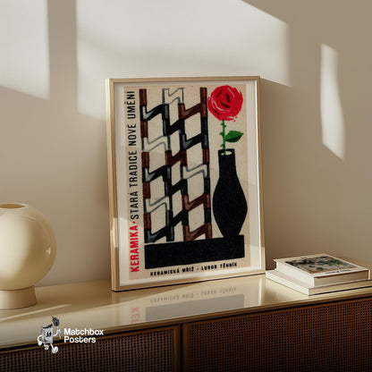 Red Rose in Vase - vintage matchbox label print - size comparison
