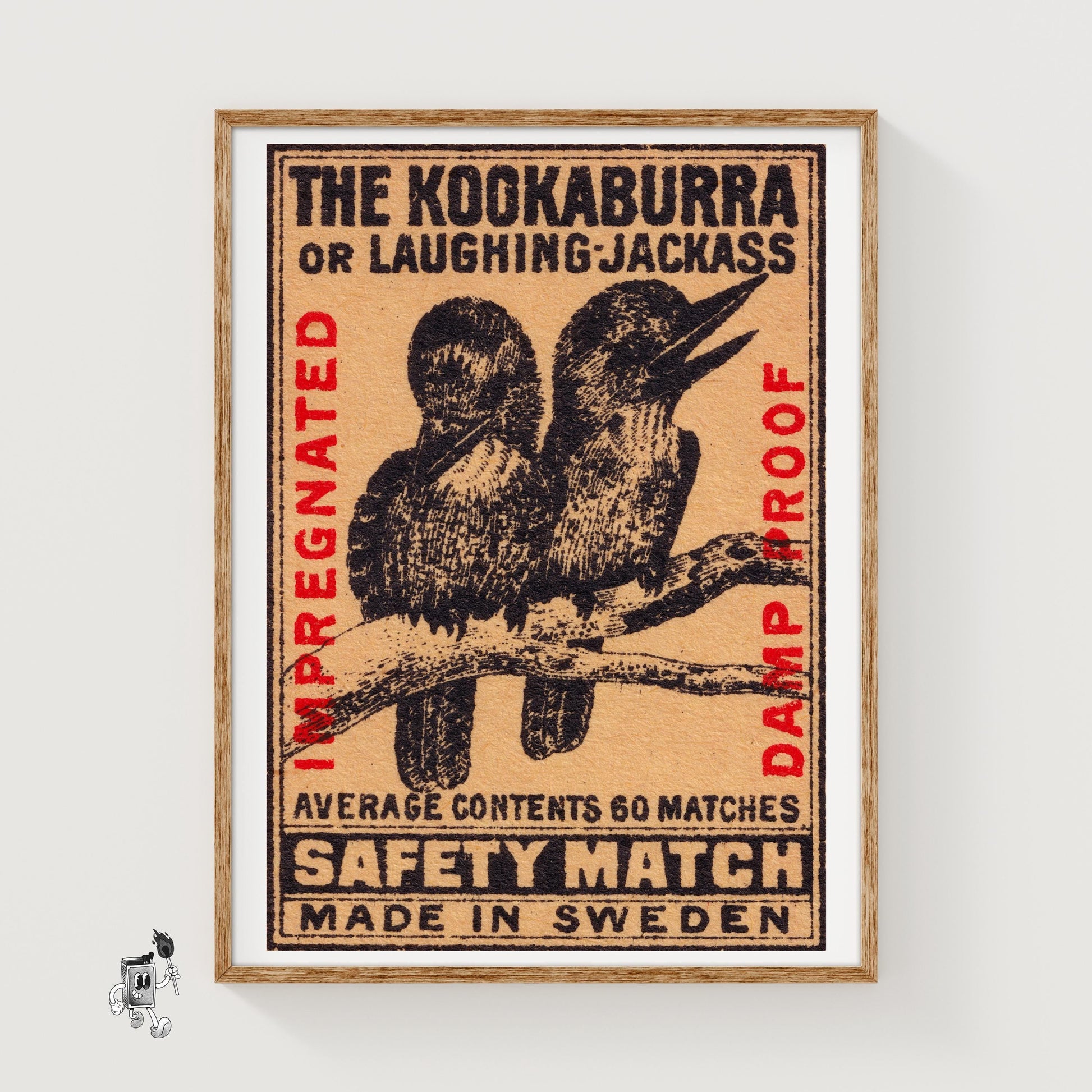 Kookaburra - vintage matchbox label print