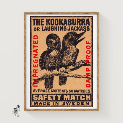 Kookaburra - vintage matchbox label print
