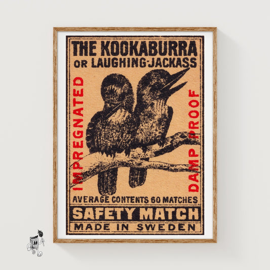 Kookaburra - vintage matchbox label print