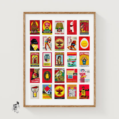 Red matchbox labels Collage - vintage matchbox label print