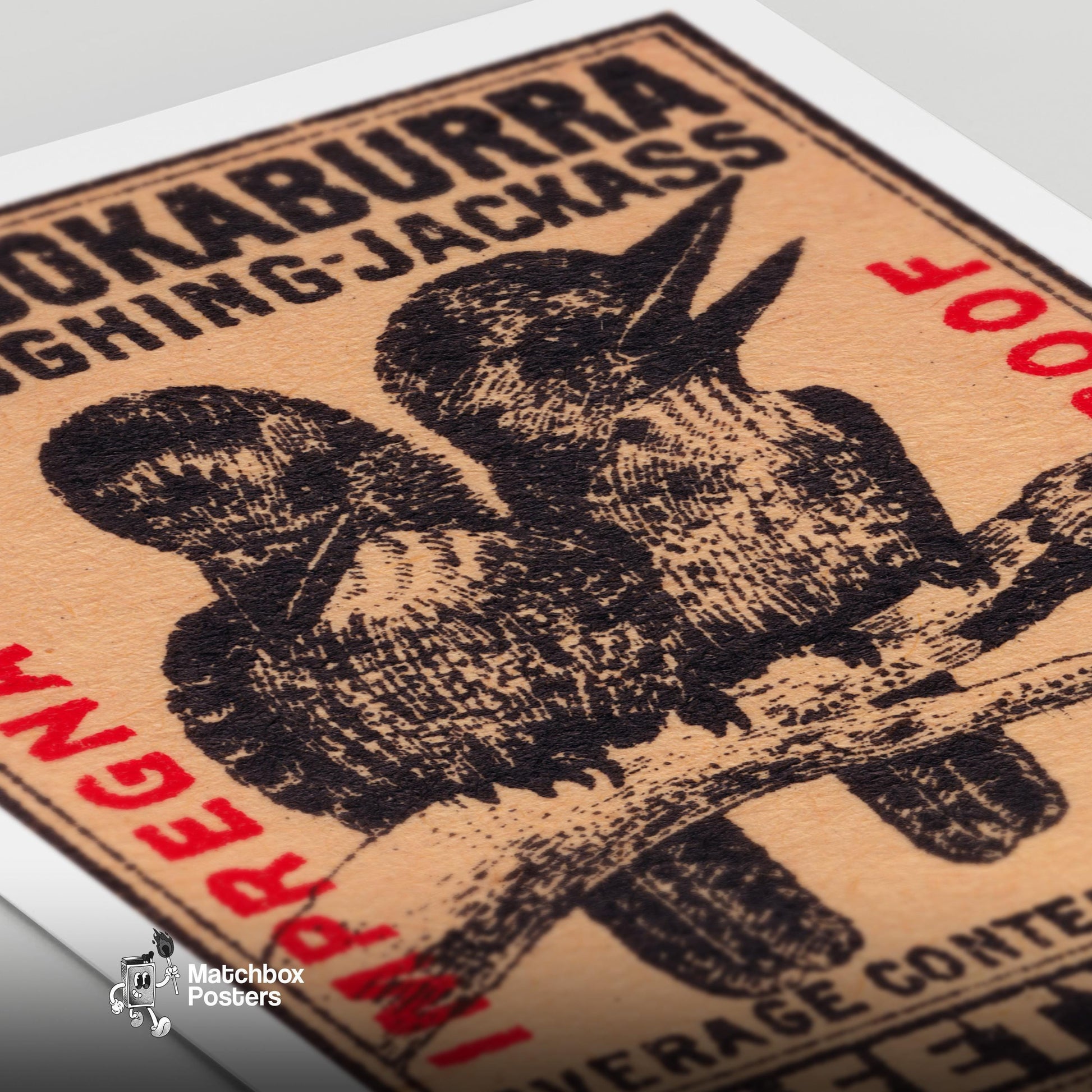 Kookaburra - vintage matchbox label print - close-up detail