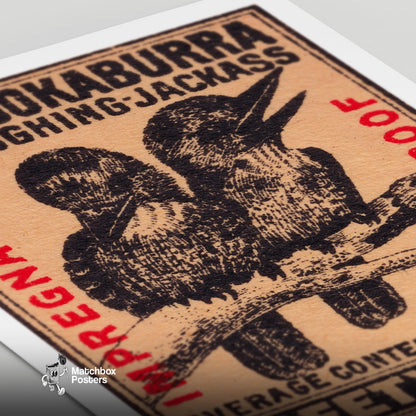 Kookaburra - vintage matchbox label print - close-up detail