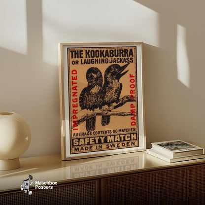 Kookaburra - vintage matchbox label print - size comparison
