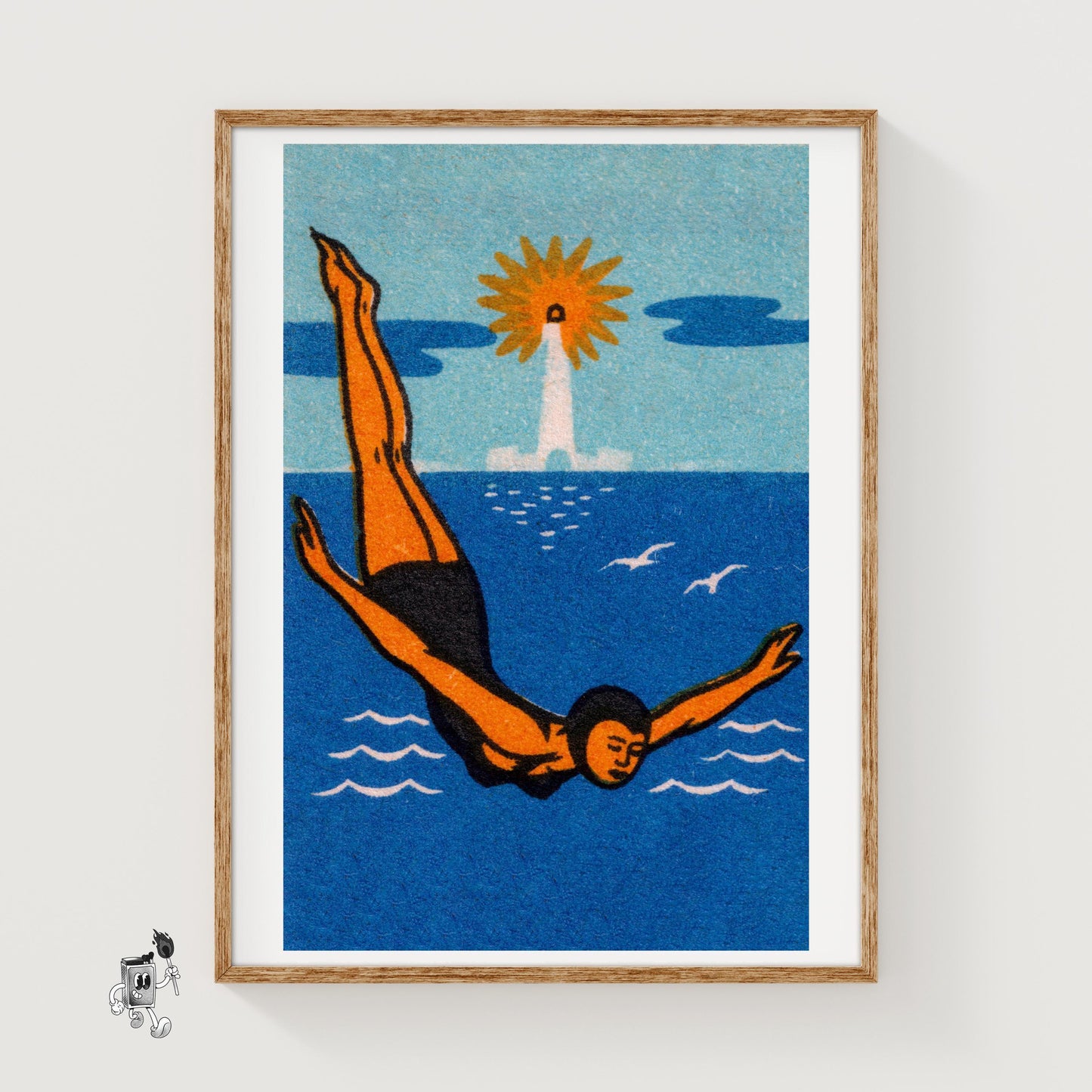 Diver - vintage matchbox label print