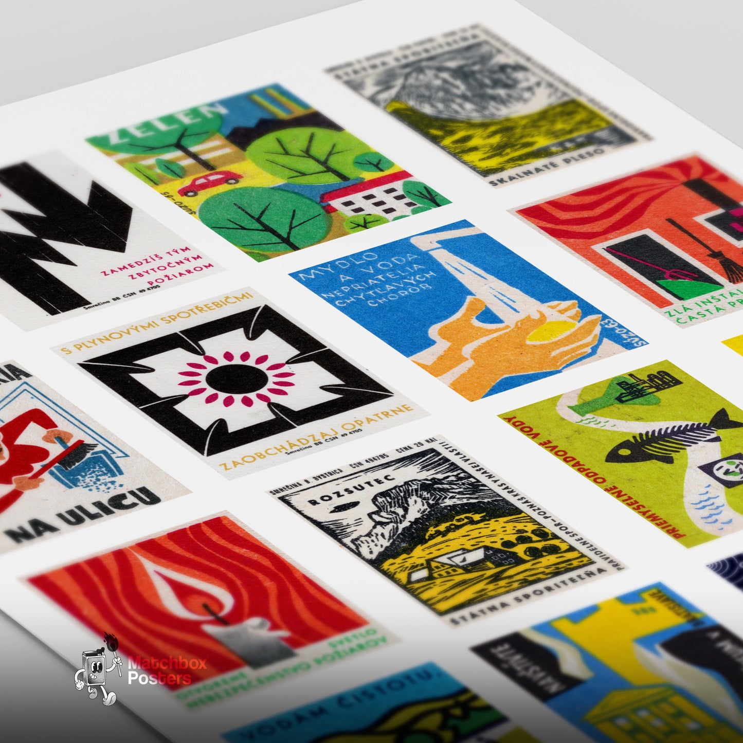 Slovak Grid Print - vintage matchbox label print - close-up detail