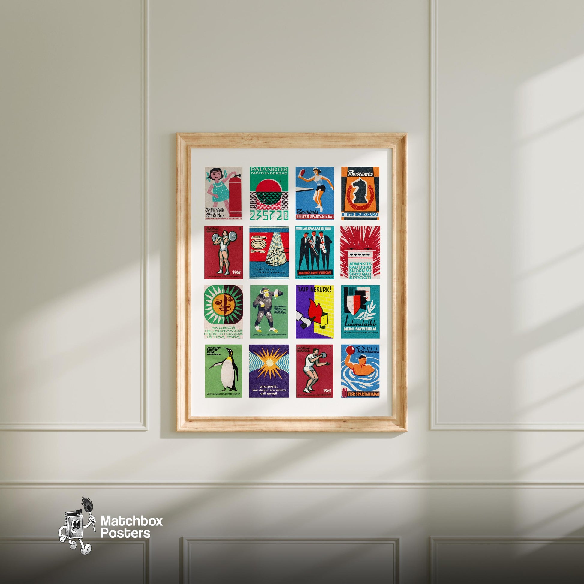 Lithuanian - vintage matchbox label print - living room mockup