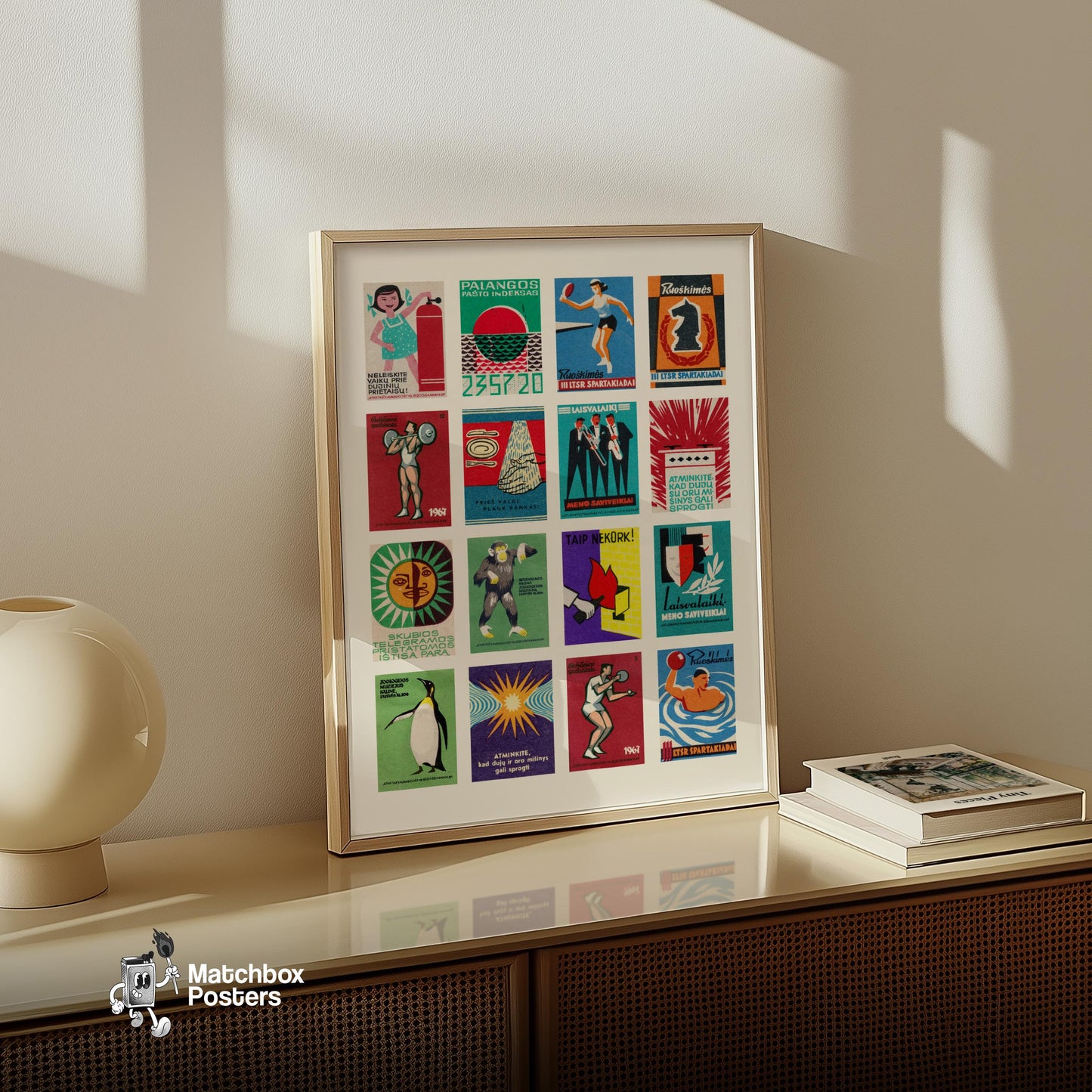 Lithuanian - vintage matchbox label print - bedroom mockup