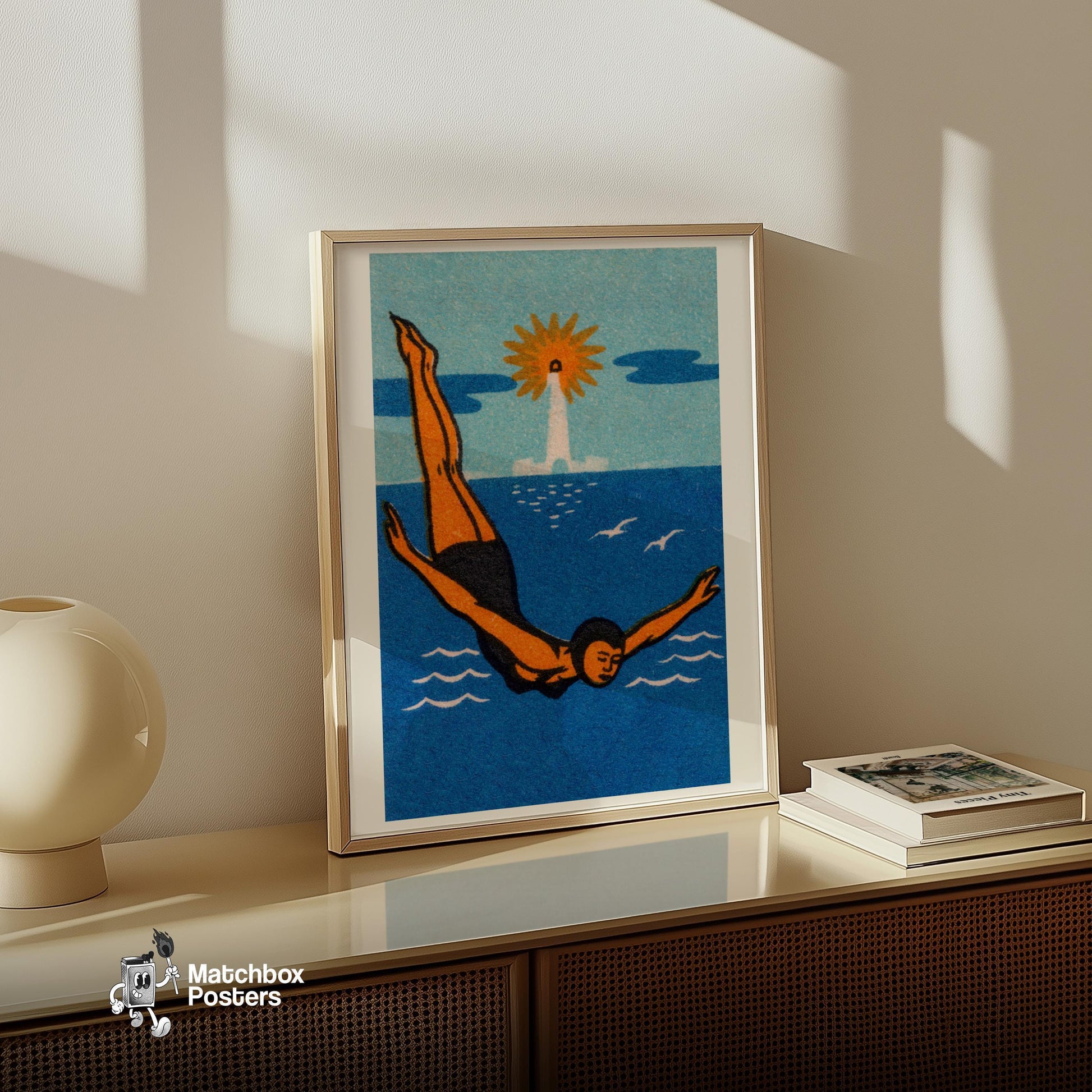 Diver - vintage matchbox label print - size comparison